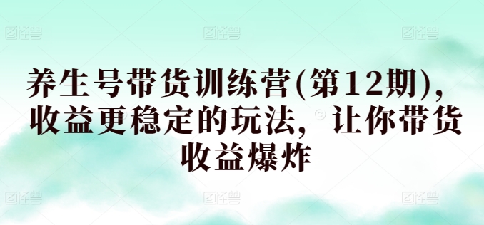 养生号带货训练营(第12期)，收益更稳定的玩法，让你带货收益爆炸-<a href=