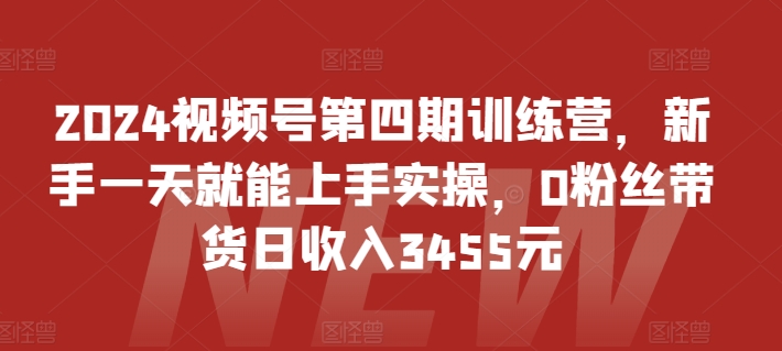 2024视频号第四期训练营，新手一天就能上手实操，0粉丝带货日收入3455元-<a href=