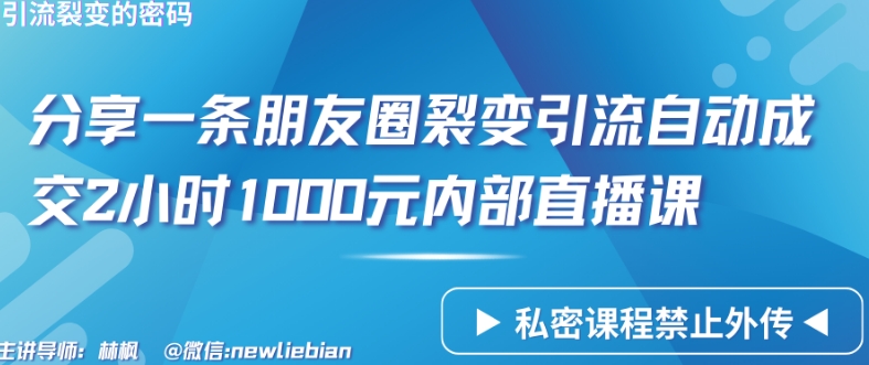 分享一条朋友圈裂变引流自动成交2小时1000元内部直播课-<a href=
