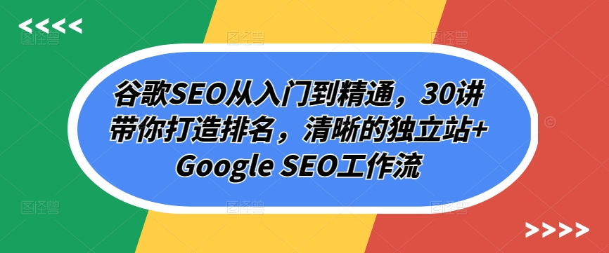 谷歌SEO从入门到精通，30讲带你打造排名，清晰的独立站+Google SEO工作流-<a href=