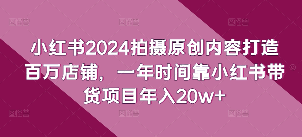 小红书2024拍摄原创内容打造百万店铺，一年时间靠小红书带货项目年入20w+-<a href=