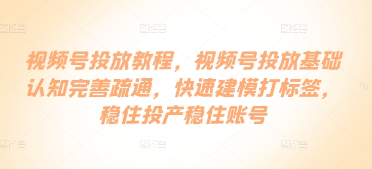 视频号投放教程，​视频号投放基础认知完善疏通，快速建模打标签，稳住投产稳住账号-<a href=