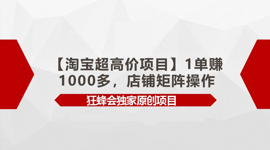 【淘宝超高价项目】1单赚1000多，店铺矩阵操作-<a href=
