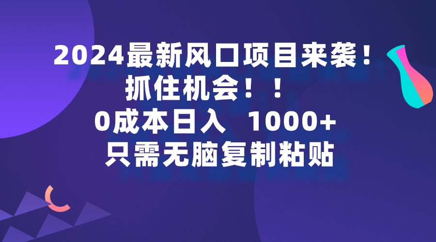 （9899期）2024最新风口项目来袭，抓住机会，0成本一部手机日入1000+，只需无脑复…-<a href=