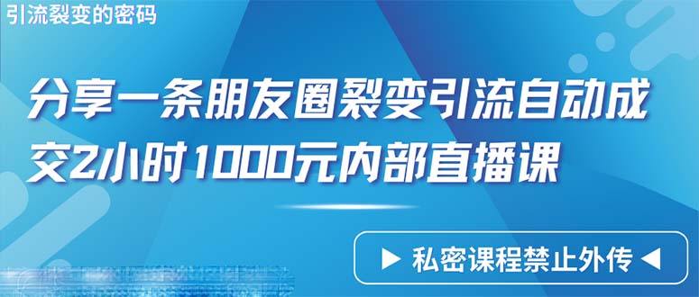 （9850期）仅靠分享一条朋友圈裂变引流自动成交2小时1000内部直播课程-<a href=