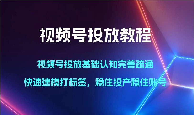 视频号投放教程-视频号投放基础认知完善疏通，快速建模打标签，稳住投产稳住账号-<a href=