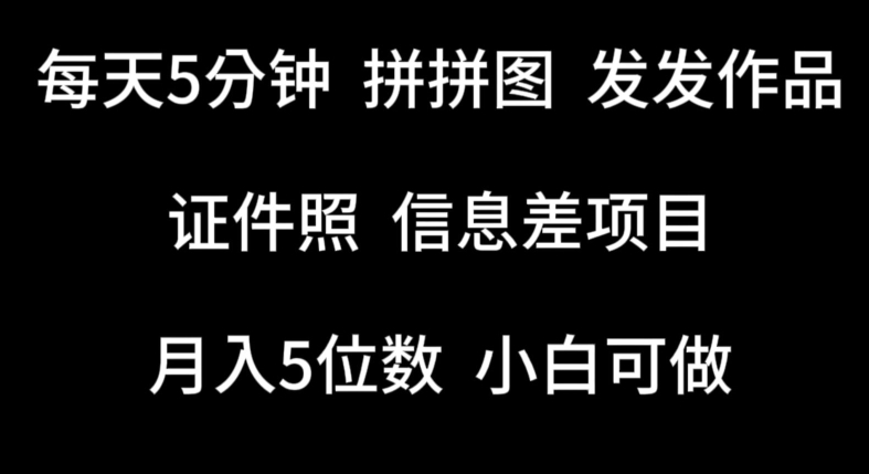 每天5分钟，拼拼图发发作品，证件照信息差项目，小白可做-<a href=