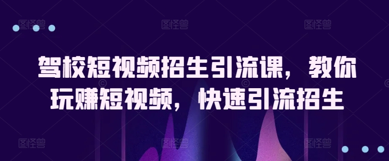 驾校短视频招生引流课，教你玩赚短视频，快速引流招生-<a href=