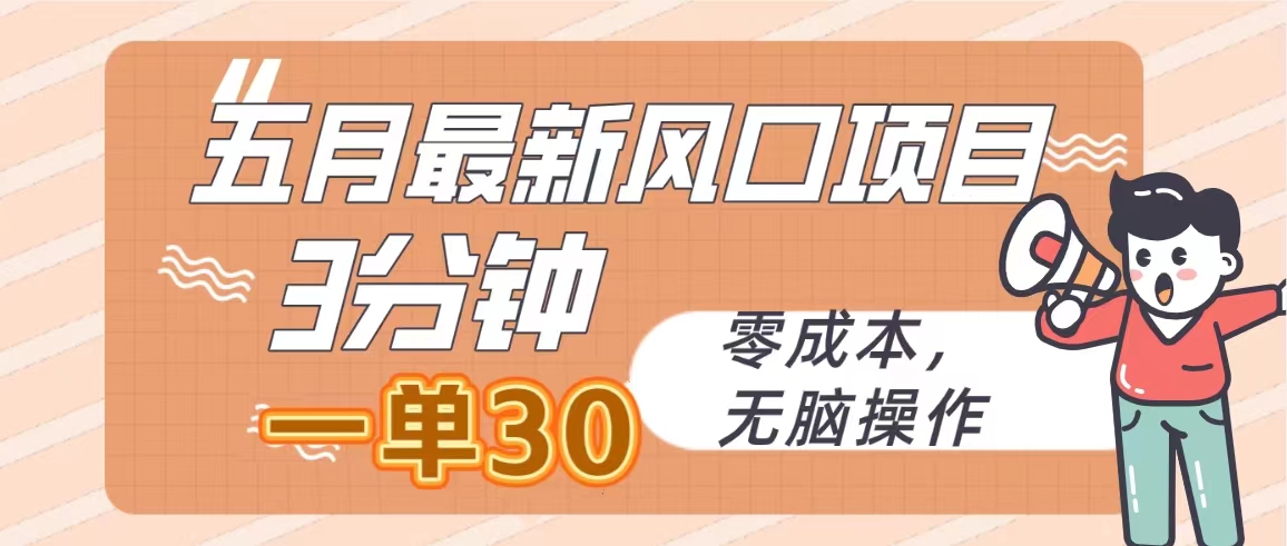 （10256期）五月最新风口项目，3分钟一单30，零成本，无脑操作-<a href=