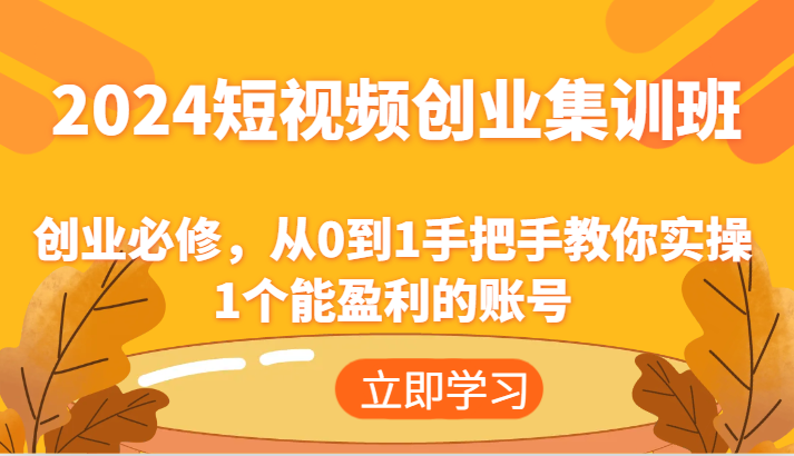 2024短视频创业集训班：创业必修，从0到1手把手教你实操1个能盈利的账号-<a href=