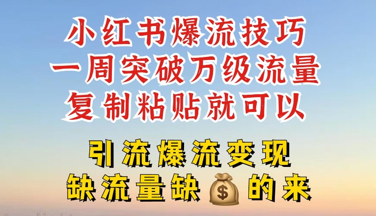 小红书爆流技巧，一周突破万级流量，复制粘贴就可以，引流爆流变现-<a href=