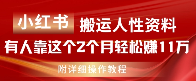 小红书搬运人性资料，有人靠这个2个月轻松赚11w，附教程-<a href=