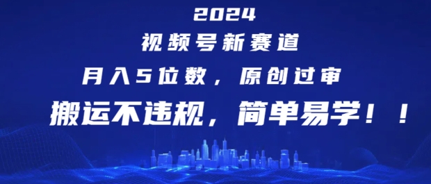 2024视频号新赛道，月入5位数+，原创过审，搬运不违规，简单易学-<a href=