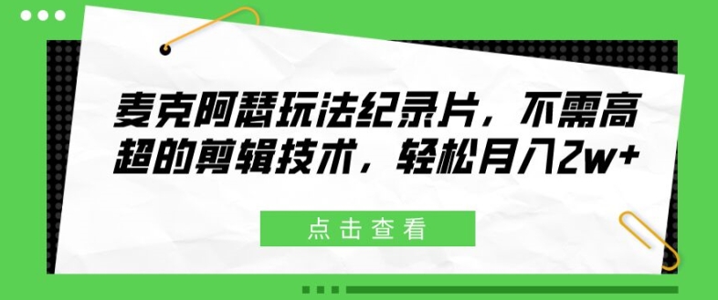 麦克阿瑟玩法纪录片，不需高超的剪辑技术，轻松月入2w+-白戈学堂
