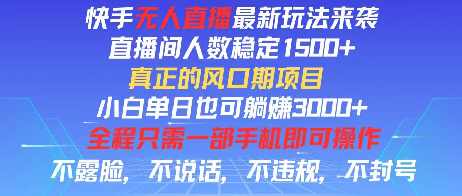 （11792期）快手无人直播全新玩法，直播间人数稳定1500+，小白单日也可躺赚3000+，…-<a href=