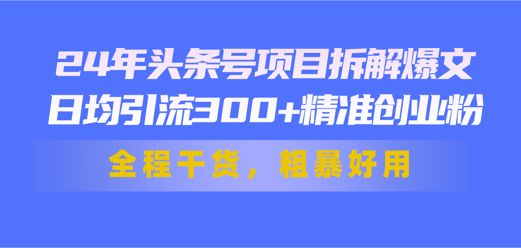 （11397期）24年头条号项目拆解爆文，日均引流300+精准创业粉，全程干货，粗暴好用-<a href=