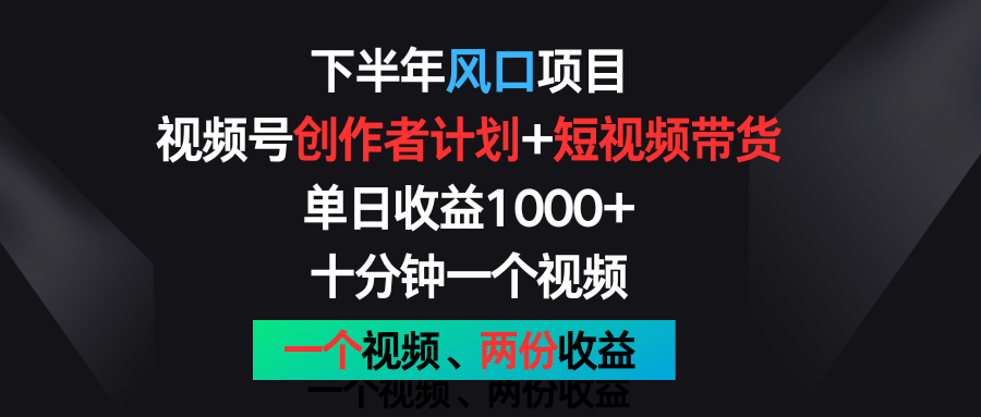 下半年风口项目，视频号创作者计划+视频带货，单日收益1000+，一个视频两份收益-<a href=