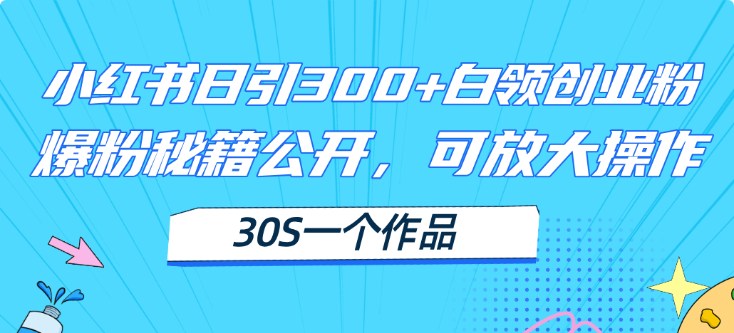 （11692期）小红书日引300+高质白领创业粉，可放大操作，爆粉秘籍！30s一个作品-<a href=