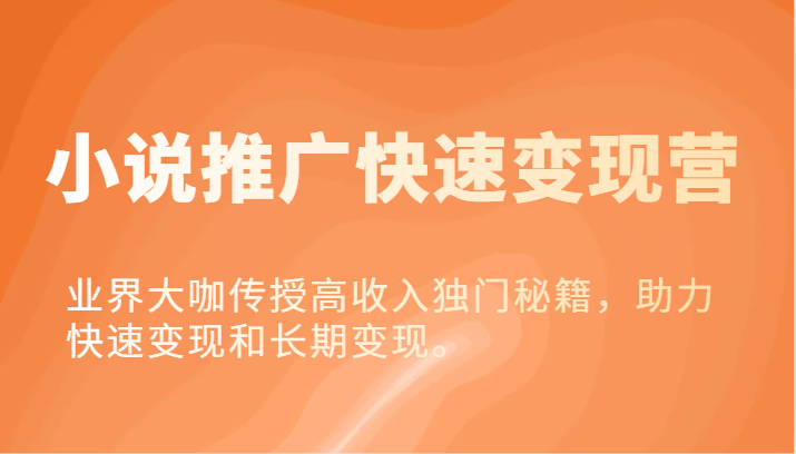 小说推广快速变现营-业界大咖传授高收入独门秘籍，助力快速变现和长期变现。-<a href=