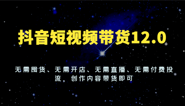 抖音短视频带货12.0，无需囤货、无需开店、无需直播、无需付费投流，创作内容带货即可-<a href=