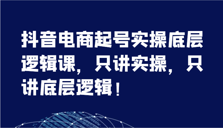 抖音电商起号实操底层逻辑课，只讲实操，只讲底层逻辑！（7节）-<a href=