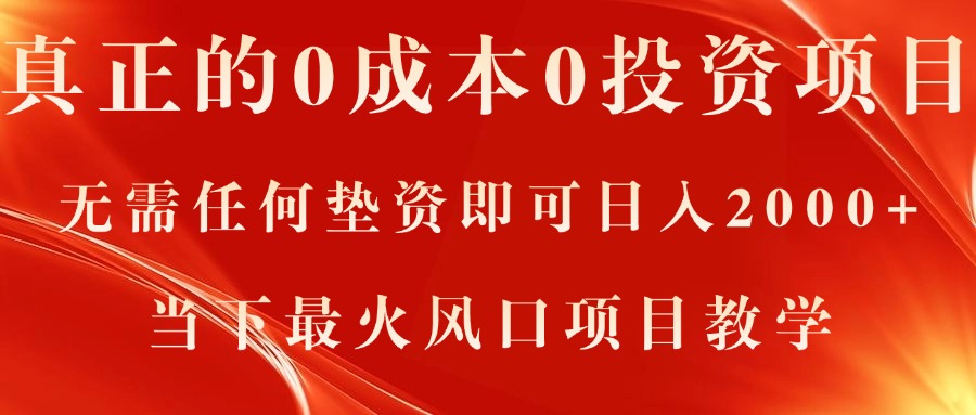 （11387期）真正的0成本0投资项目，无需任何垫资即可日入2000+，当下最火风口项目教学-<a href=