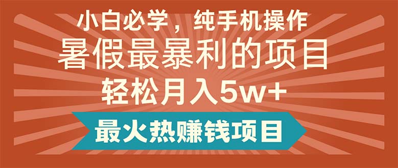 （11583期）小白必学，纯手机操作，暑假最暴利的项目轻松月入5w+最火热赚钱项目-<a href=