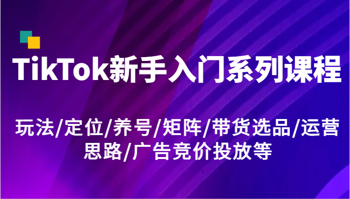 TikTok新手入门系列课程，玩法/定位/养号/矩阵/带货选品/运营思路/广告竞价投放等-白戈学堂