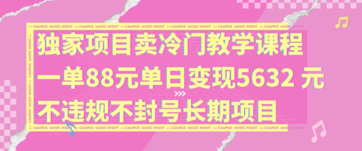 独家项目卖冷门教学课程一单88元单日变现5632元违规不封号长期项目-白戈学堂