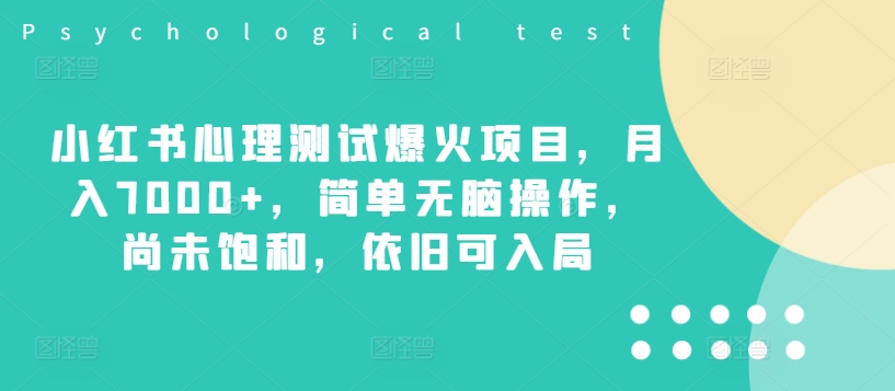 小红书心理测试爆火项目，月入7000+，简单无脑操作，尚未饱和，依旧可入局-白戈学堂