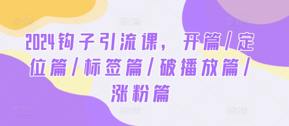 2024钩子引流课，开篇/定位篇/标签篇/破播放篇/涨粉篇-白戈学堂