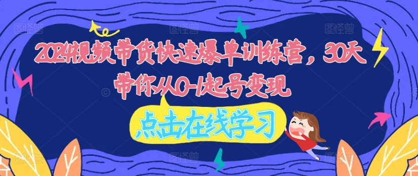 2024视频带货快速爆单训练营，30天带你从0-1起号变现-白戈学堂