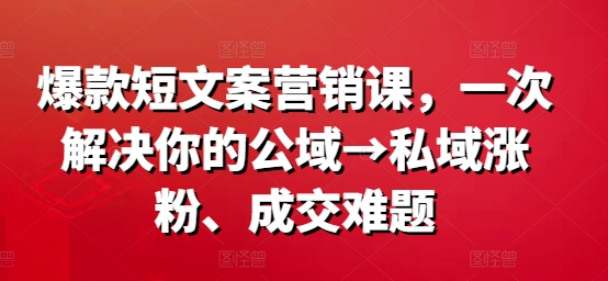 爆款短文案营销课，一次解决你的公域→私域涨粉、成交难题-白戈学堂