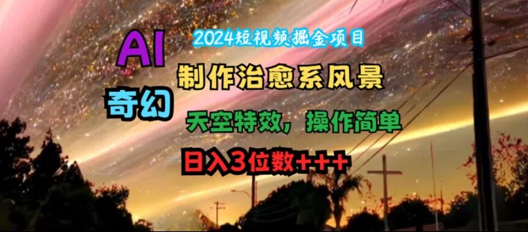 2024短视频掘金项目，AI制作治愈系风景，奇幻天空特效，操作简单，日入3位数-白戈学堂