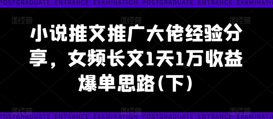 小说推文推广大佬经验分享，女频长文1天1万收益爆单思路(下)-白戈学堂