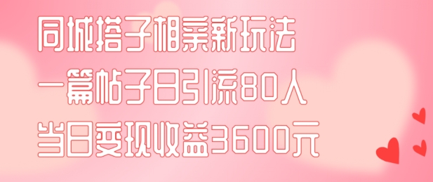 同城搭子相亲新玩法一篇帖子引流80人当日变现3600元(项目教程+实操教程)-白戈学堂