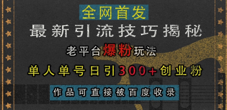 最新引流技巧揭秘，老平台爆粉玩法，单人单号日引300+创业粉，作品可直接被百度收录-白戈学堂