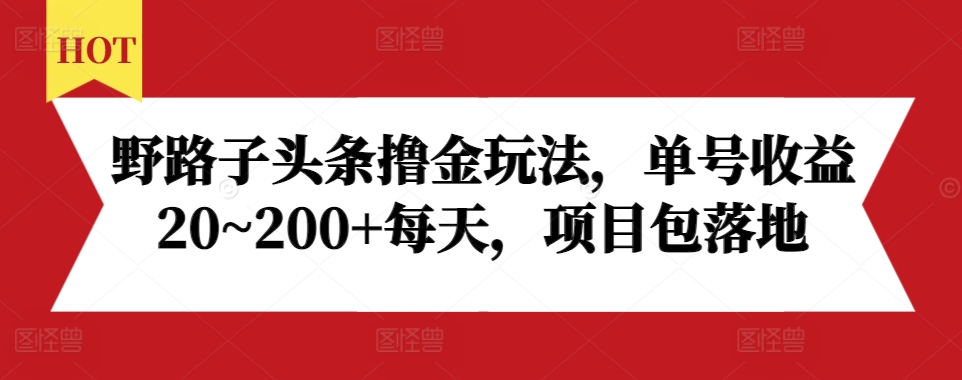 野路子头条撸金玩法，单号收益20~200+每天，项目包落地-白戈学堂