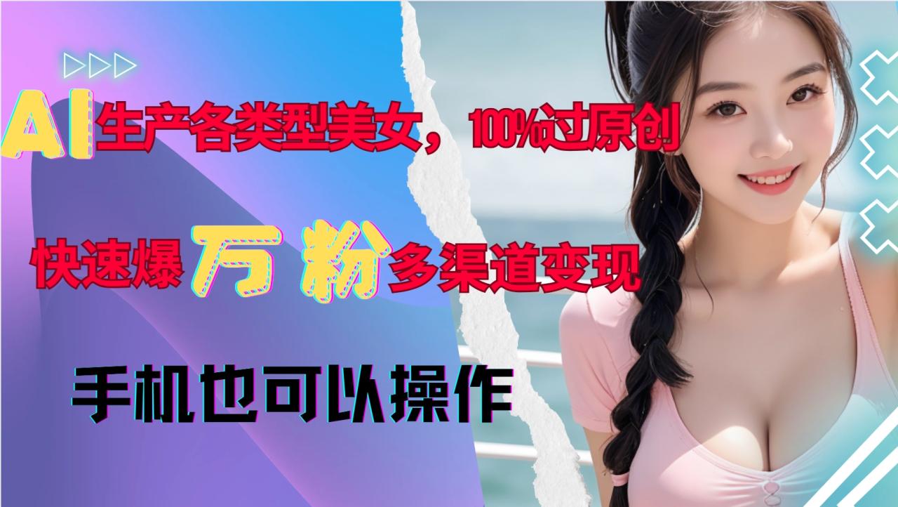 AI生产各类型美女，100%过原创，快速爆万粉，多渠道变现，新手可做-白戈学堂
