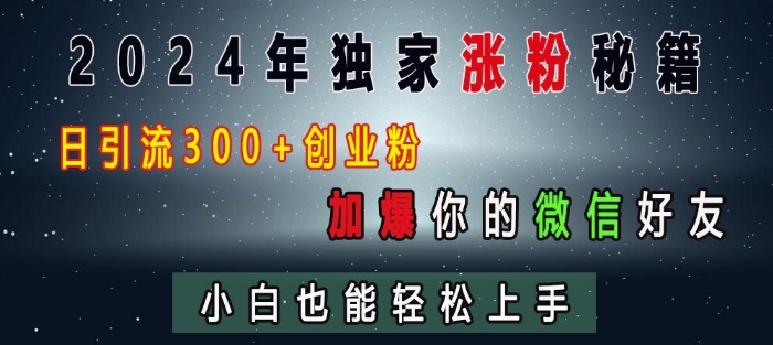 2024年独家涨粉秘籍，日引流300+创业粉，加爆你的微信好友，小白也能轻松上手-白戈学堂