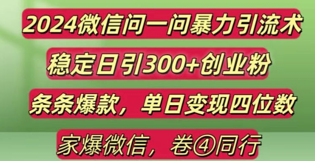 2024最新微信问一问暴力引流300+创业粉,条条爆款单日变现四位数-白戈学堂