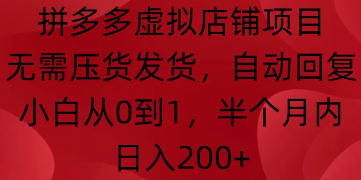 拼多多虚拟店铺项目，无需压货发货，自动回复，小白从0到1，半个月内日入200+-白戈学堂