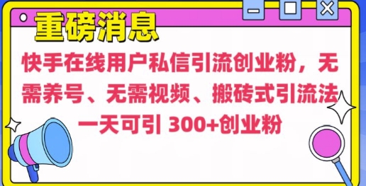 快手最新引流创业粉方法，无需养号、无需视频、搬砖式引流法-白戈学堂
