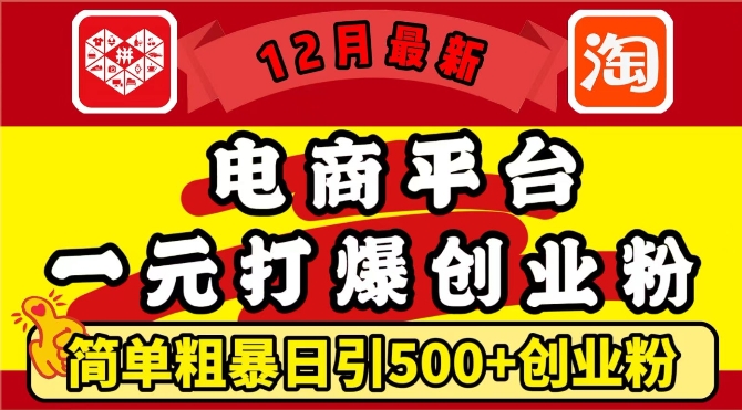 12月最新：电商平台1元打爆创业粉，简单粗暴日引500+精准创业粉，轻松月入过W-白戈学堂