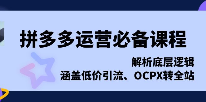 （13700期）拼多多运营必备课程，解析底层逻辑，涵盖低价引流、OCPX转全站-白戈学堂