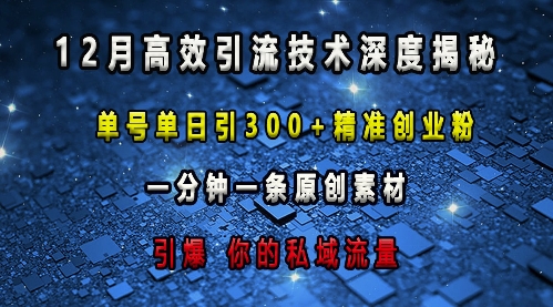 最新高效引流技术深度揭秘 ，单号单日引300+精准创业粉，一分钟一条原创素材，引爆你的私域流量-白戈学堂