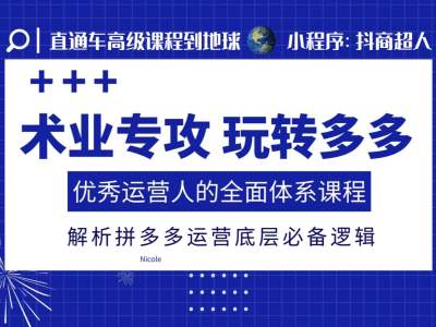 术业专攻玩转多多，优秀运营人的全面体系课程，解析拼多多运营底层必备逻辑-白戈学堂