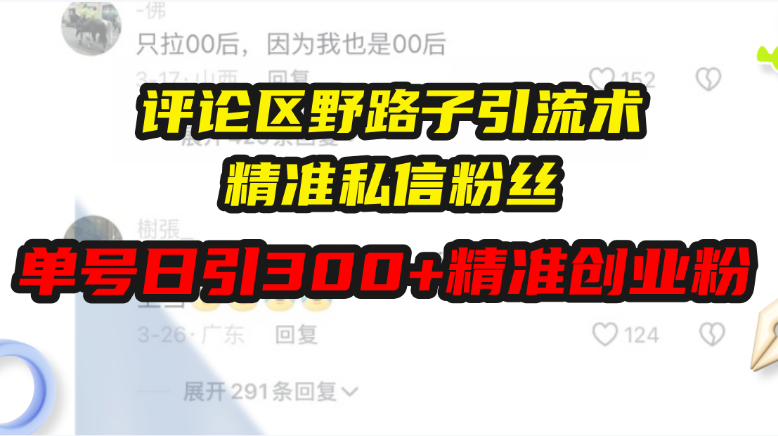（13676期）评论区野路子引流术，精准私信粉丝，单号日引流300+精准创业粉-白戈学堂
