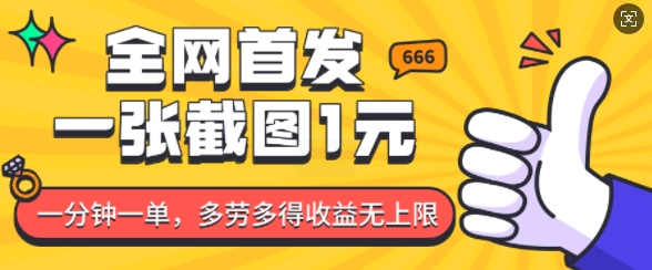 全网首发，一张截图1块钱，一分钟一单，多劳多得，收益无上限-白戈学堂