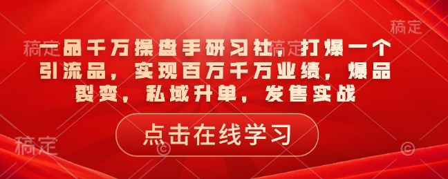 一品千万操盘手研习社，打爆一个引流品，实现百万千万业绩，爆品裂变，私域升单，发售实战-白戈学堂